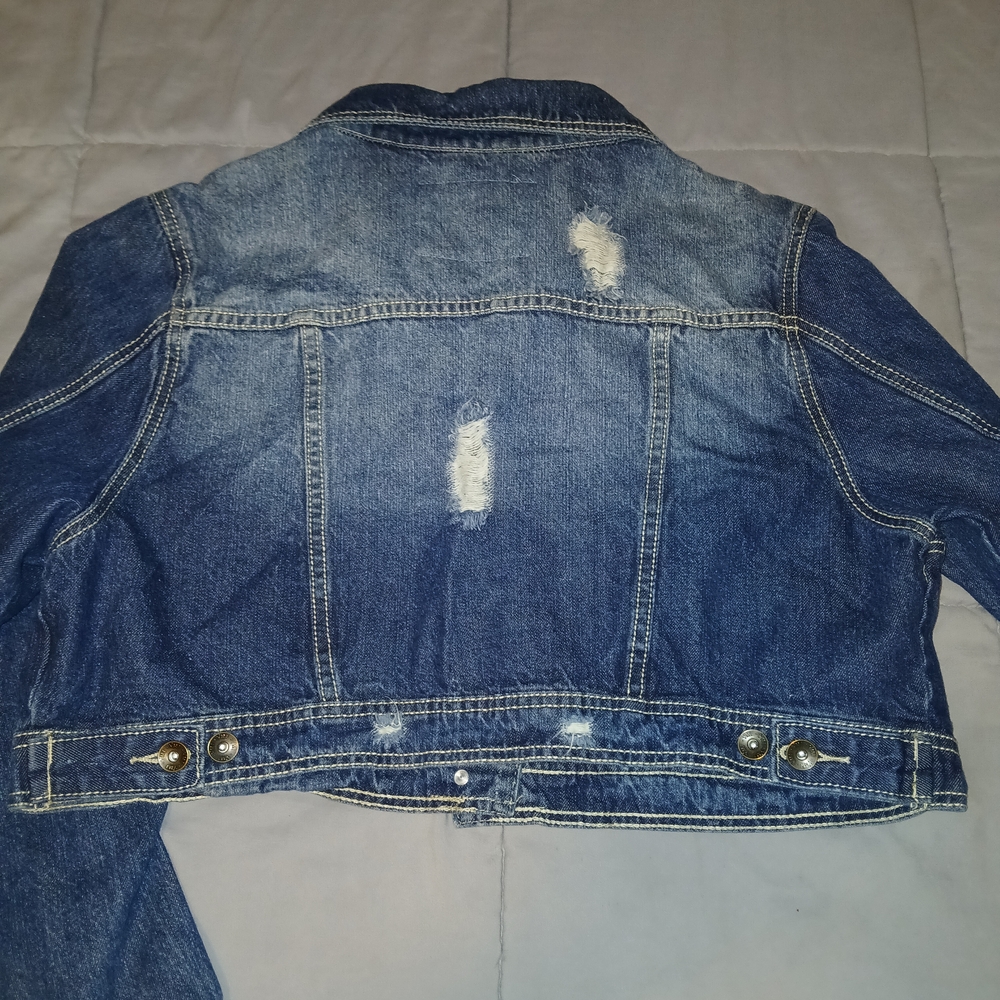 Cropped Distressed Blue Denim Jacket - Picture 3 of 3
